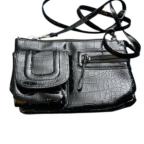 Black Crocodile-Embossed Women's Bag - Picture 1 of 9